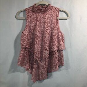 Papaya Women’s Pink Floral Lace Mock Neck Sleeveless Top Size Medium